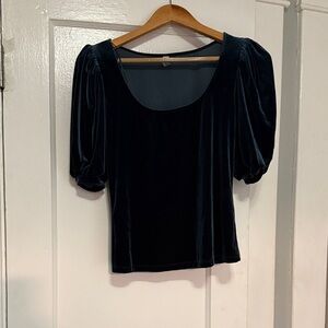 Chic Dark Blue/Teal Velvet Women's Blouse